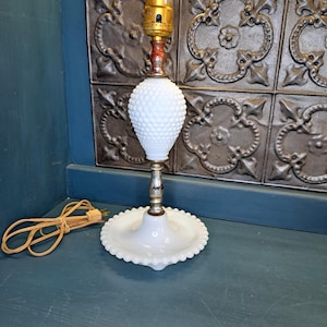 Lamp, Milk Glass Lamp 13-inch, Boho Lamp, Shabby Chic Lamp, Vintage Hobnail Milk Glass Lamp, Cottage Style Lamp, Hobnail Milk Glass Lighting