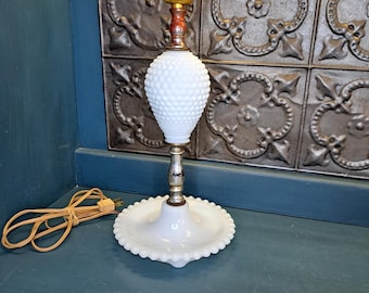 Lamp, Milk Glass Lamp 13-inch, Boho Lamp, Shabby Chic Lamp, Vintage Hobnail Milk Glass Lamp, Cottage Style Lamp, Hobnail Milk Glass Lighting
