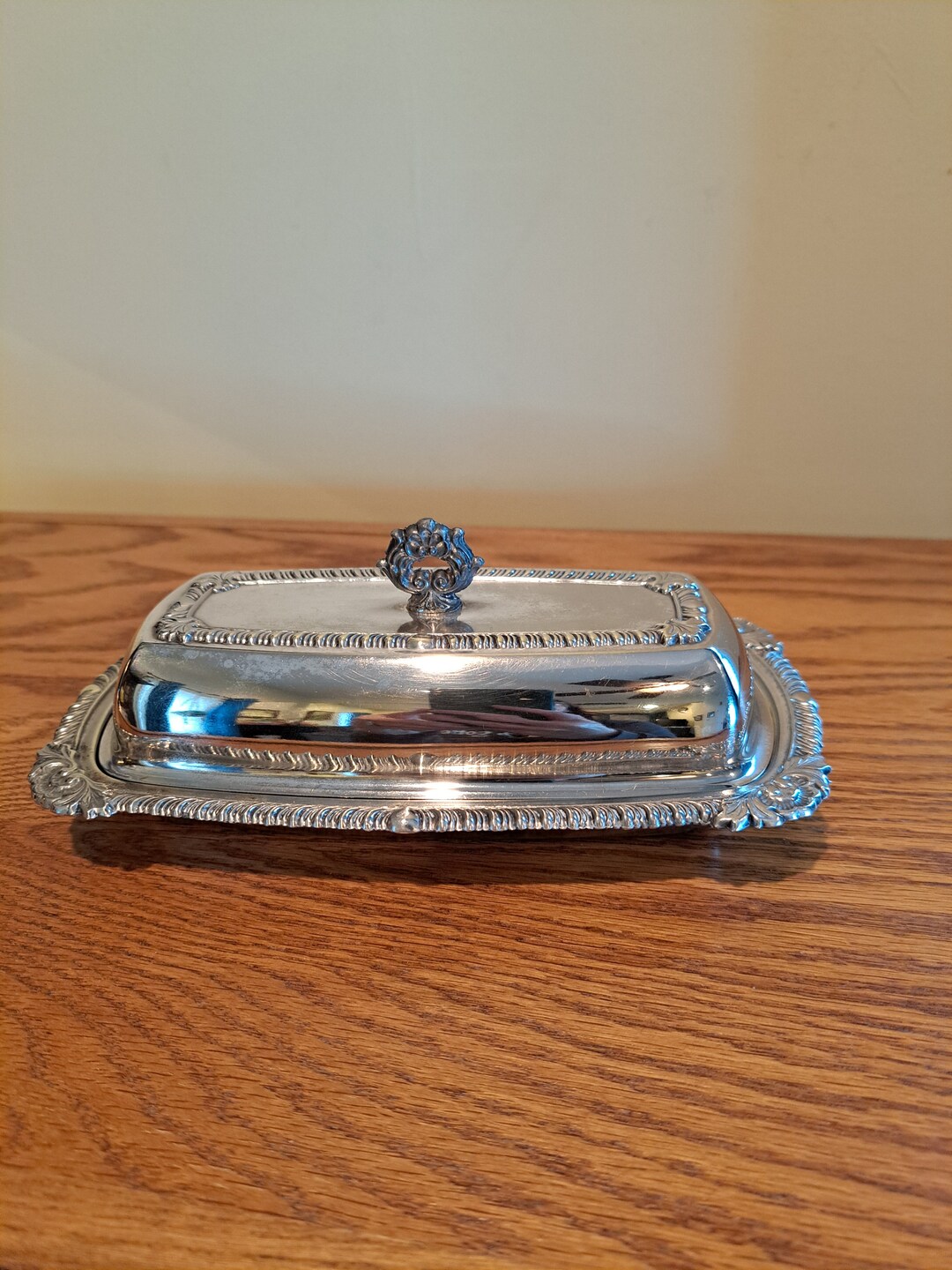 Silver Butter Dish Tray With Handle, Unmarked Ornate Design With Glass