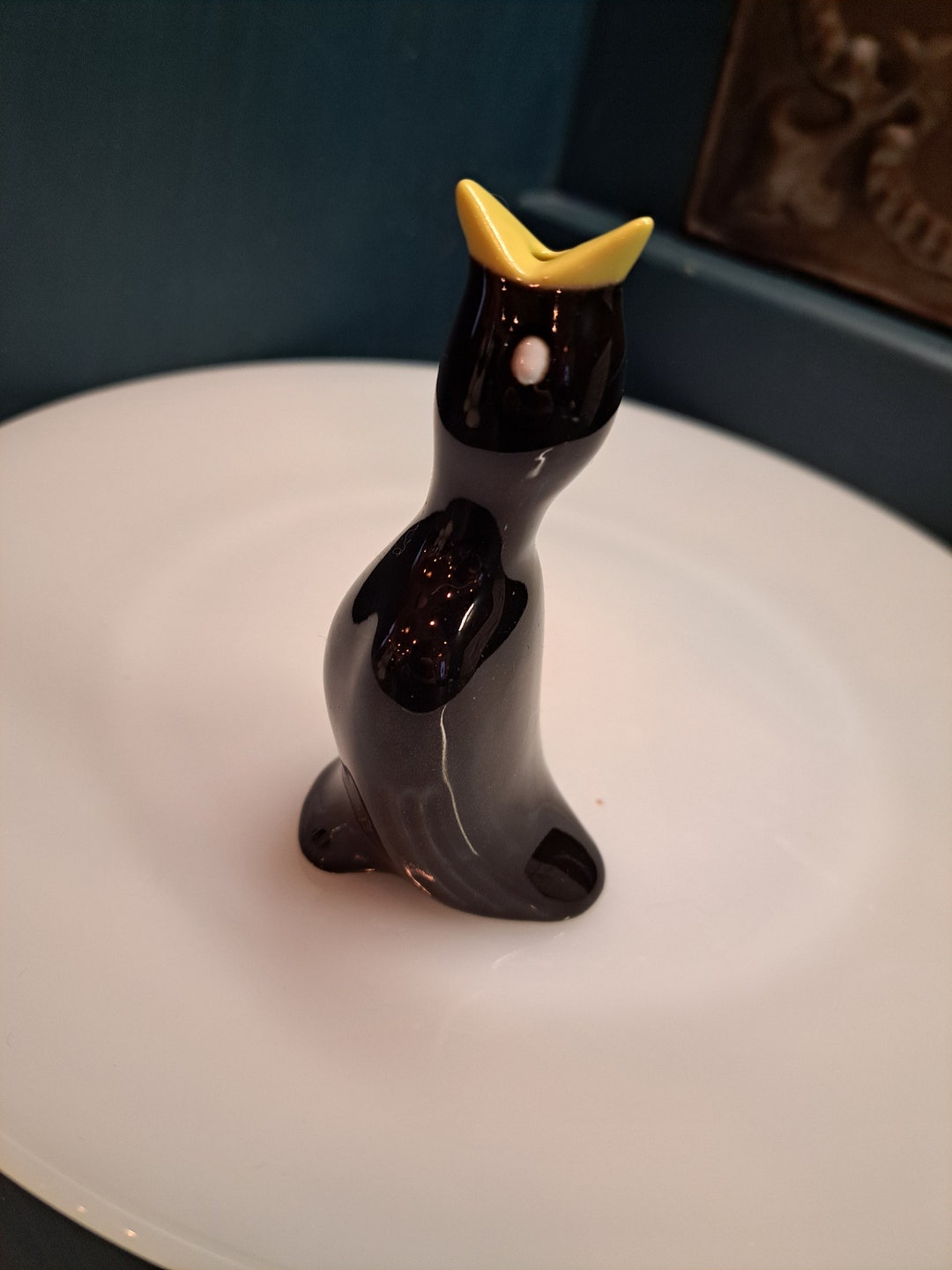 Pie Bird, Vintage Ceramic Black Bird Figural Pie Bird Pie Vent Blackbird W Yellow Beak