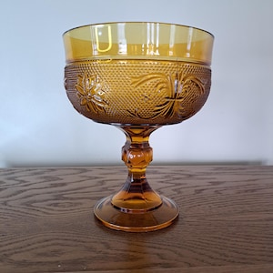 MCM Glass, Indiana Glass Tiara, Vintage Large Beautiful Amber SANDWICH GLASS Compote Tiara Glass, Floral Glass