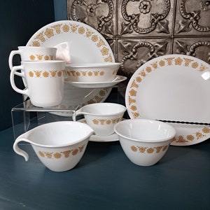 Corelle, Butterfly Gold Corelle, Butterfly Gold: Plates, Mugs, Bowls, Sugar and Creamer, Teacups, D-Mug Butterfly Gold Pyrex Pattern, Retro