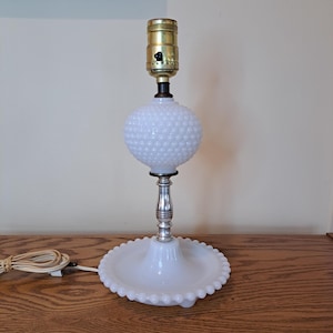 Lamp, Milk Glass Lamp 12-inch, Boho Lamp, Shabby Chic Lamp, Vintage Hobnail Milk Glass Lamp, Cottage Style Lamp, Hobnail Milk Glass Lighting