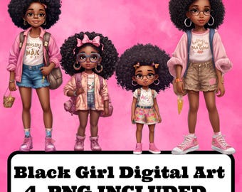 Black Girl Digital Art | 4 PNG Clipart Bundle
