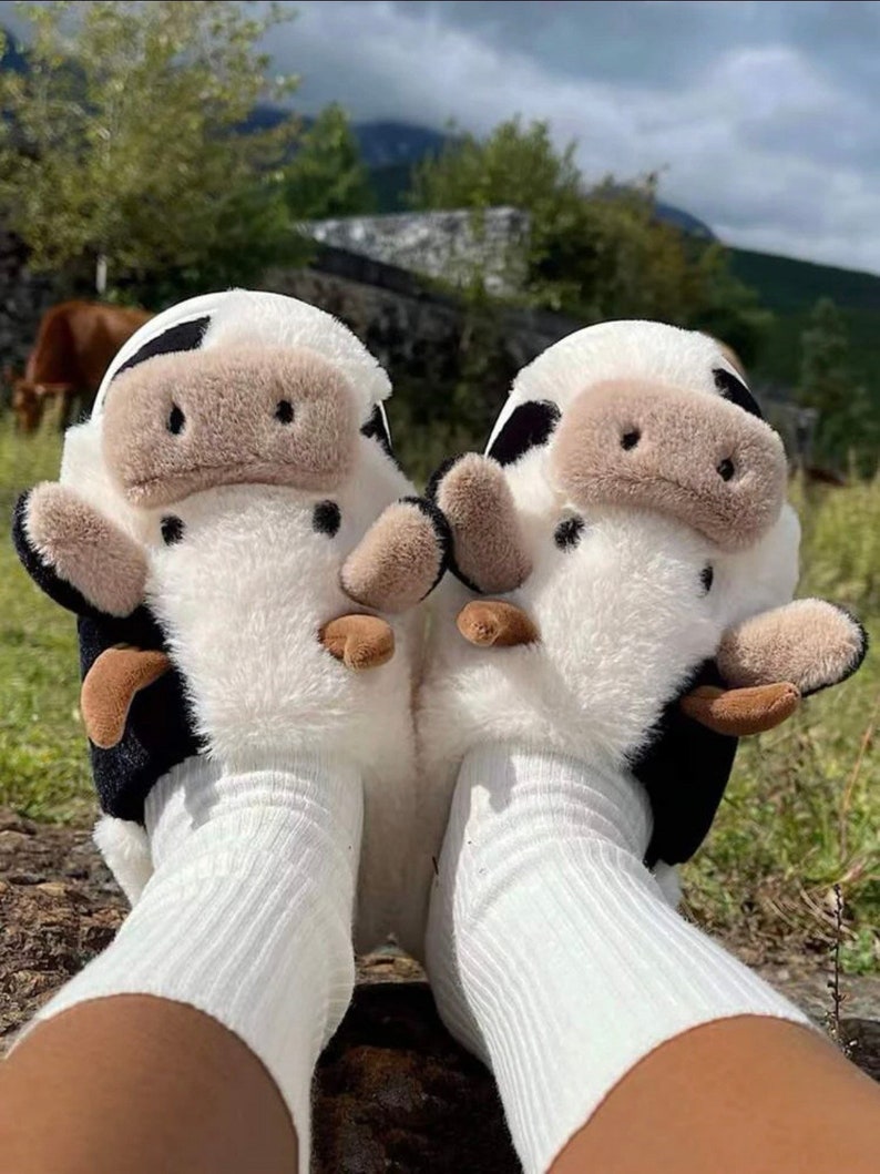 Cow Slippers Animal Slippers House Shoes Fun Gifts Etsy