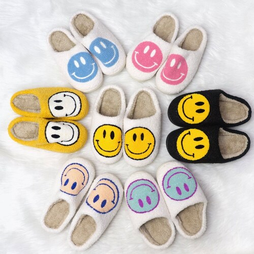 Kids Smiley Face Slippers Happy Face Slippers House Etsy