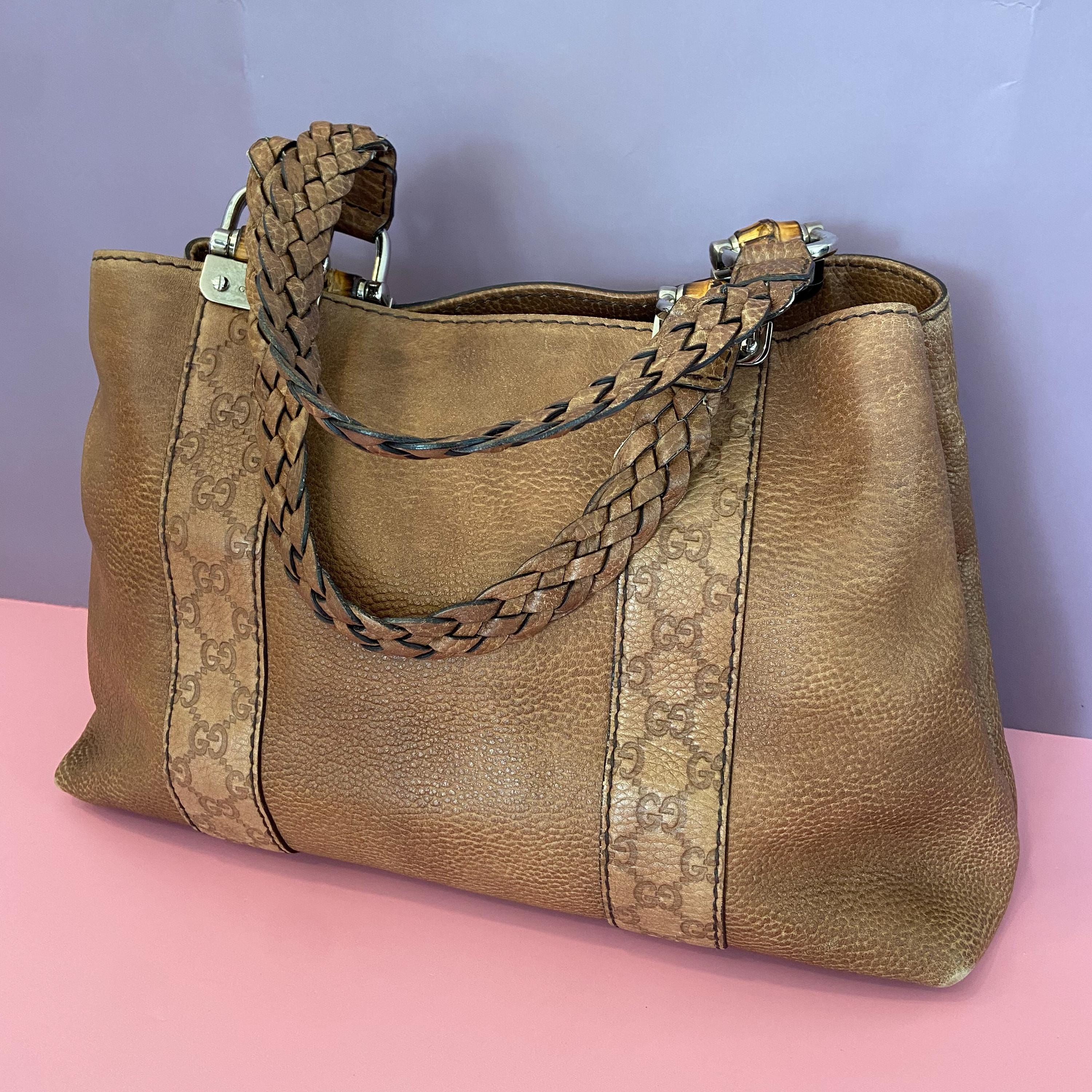 ✨️GUCCI bamboo レザー シルバー金具 トートバッグ ハンドバッグ Gucci Bamboo Shopper Leather Tote Bag – Vintage by Misty