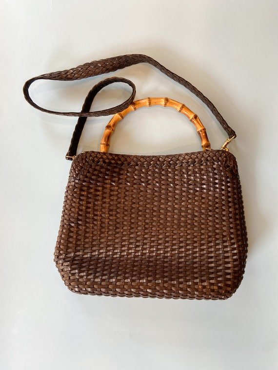 Gucci Bamboo and Woven Leather 2Way Tote- Vintage 