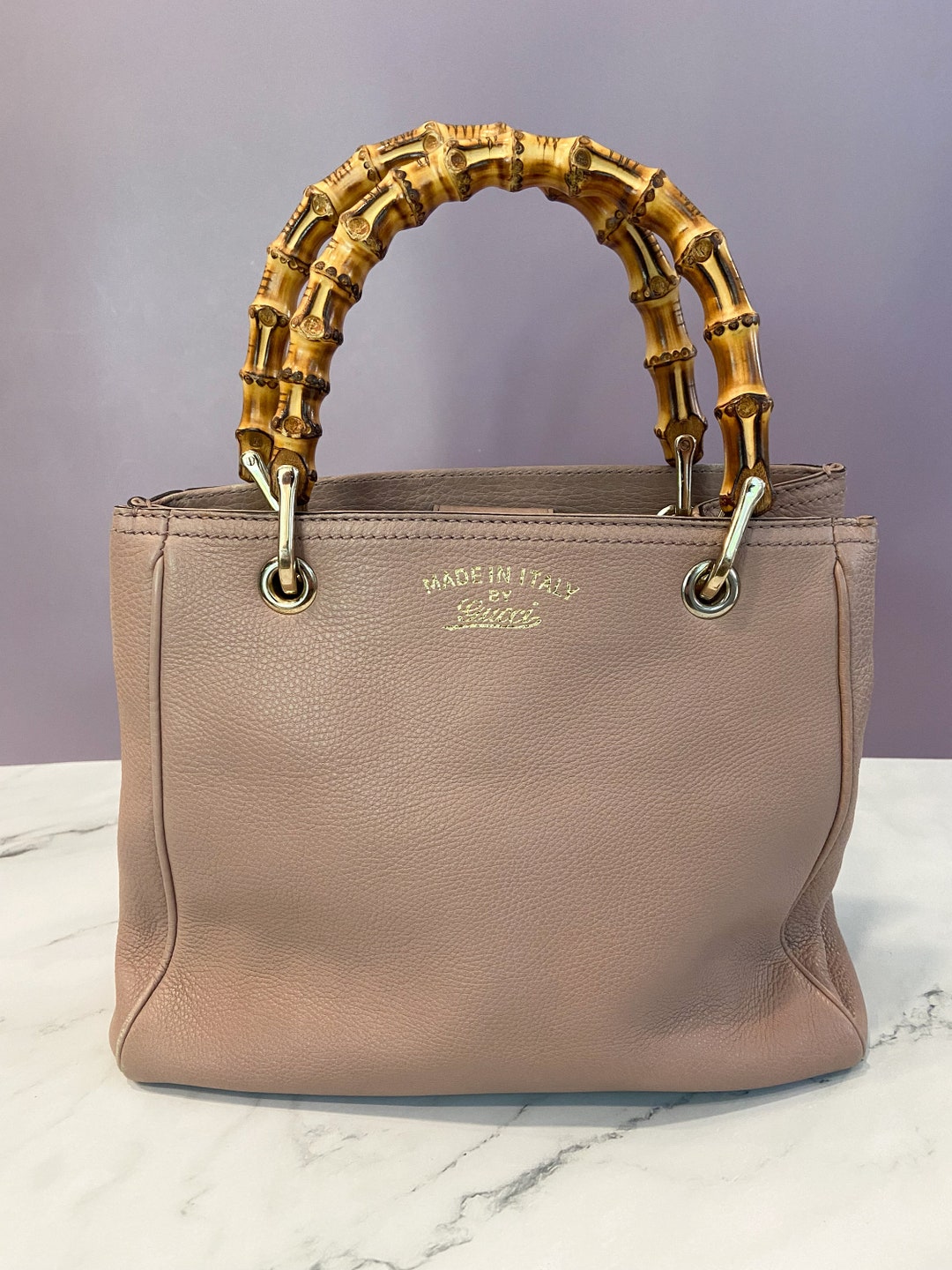Gucci Pink Leather Small 2way Shopper Tote With Bamboo