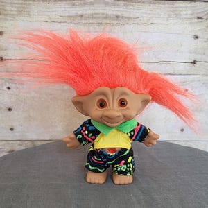 Vintage 1990&#39;s Ace Novelty Jewel Troll Doll - Orange Hair, Eyes and Jewel