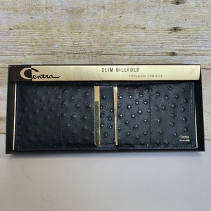 Vintage Negro Centra Slim Billfold Topgrain Piel de vaca Cartera de hombre / Cuero texturizado