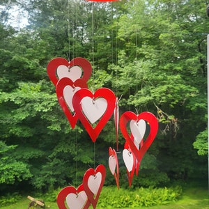 Vintage Metal Red and White Hearts Windchimes Vintage Hearts Windchimes