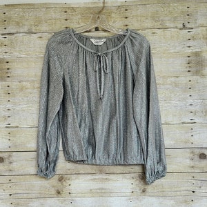 Vintage 70s Metallic Silver Blouse - Judy Bond Retro Top, Size 8