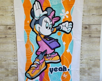 Toalla de playa vintage de Minnie Mouse «Yeah» - 100 % algodón
