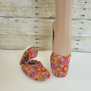 Vintage Cloth Ballet Flats: Foldable Slip-Ons, Geometric Print, Size 7-7.5, Made in USA