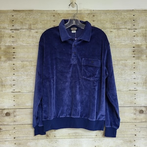 Vintage J.C. Penney Velour Top: Men&#39;s Towncraft Blue Long Sleeve, Made in USA