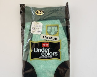 Vintage 1970's Hanes Under Colors Men's Low Rise Brief Size 34 Green con finiture verde scuro Made in USA