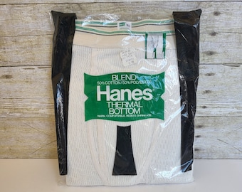 vintage 1977 Sealed in Package Hanes Thermal Botton Blend 50 Cotton/50 Polyester vintage Long John Bottoms Made in USA Men's Medium 34/36