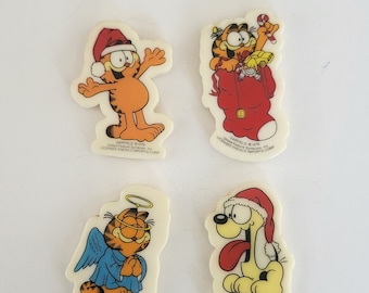 Vintage 1978 Garfield & Odie Christmas Refrigerator Magnets Set of 4 Santa Garfield Angel Garfield Garfield in a Stocking Santa Odie