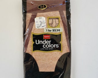 Slip vintage Hanes a vita bassa anni '70 - Taglia 34, rifiniture color cuoio - Nuovi nella confezione