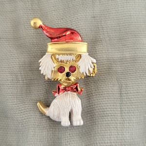 Vintage Gerry&#39;s Christmas Poodle Pin: Santa Hat Holiday Brooch