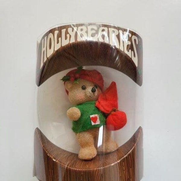 Vintage Hollybearies 'Teddie' Bear Flocked Christmas Ornament Morgan Inc.