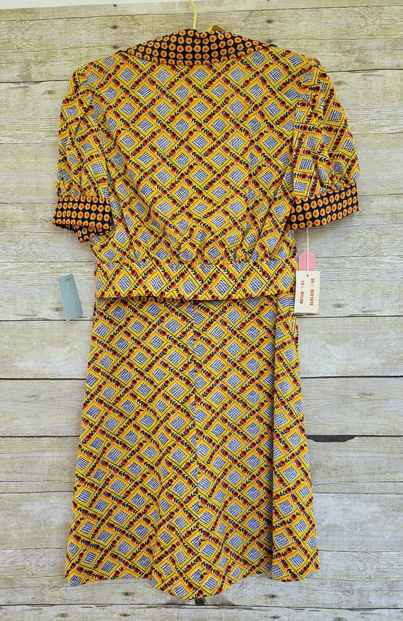 Vintage 1970's 2 Piece Dress Set Blue Yellow & Re… - image 3