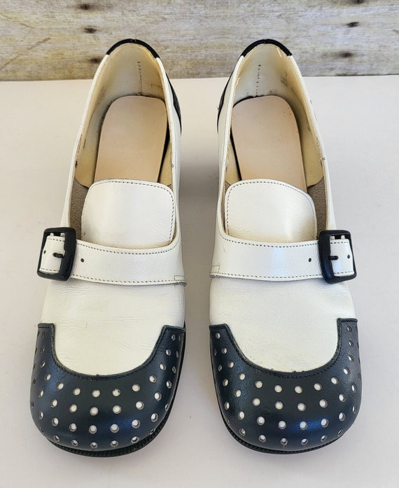 Vintage Connie White & Blue Leather Shoes Size 7 … - image 3