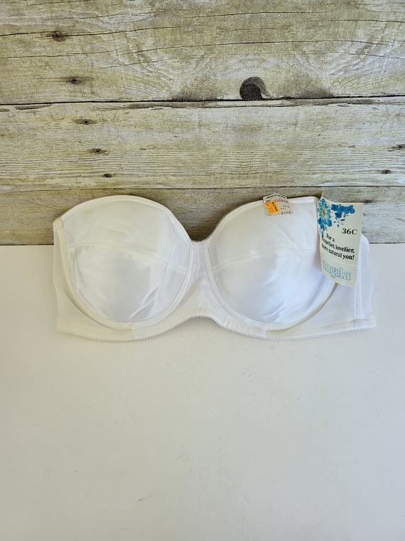 Vintage Angela White Strapless Bra 36 C White Stra