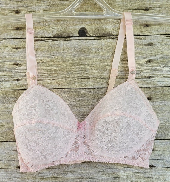 Hot Pink Peek A Boo Lace Bra Vintage Pink Lace Bralette Large Lace