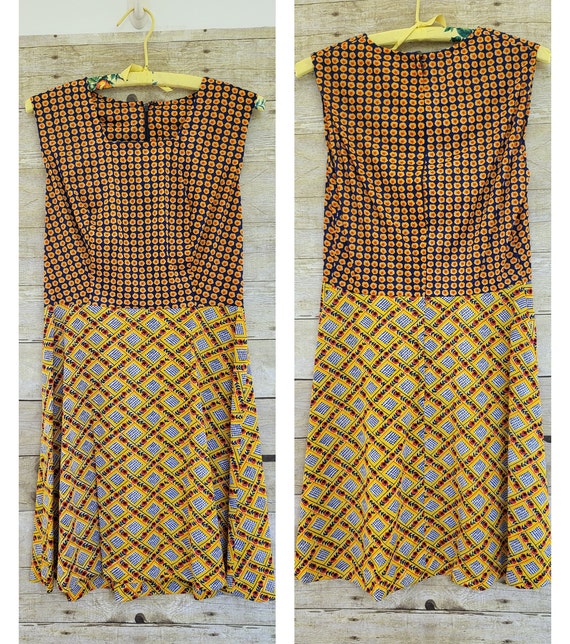 Vintage 1970's 2 Piece Dress Set Blue Yellow & Re… - image 7