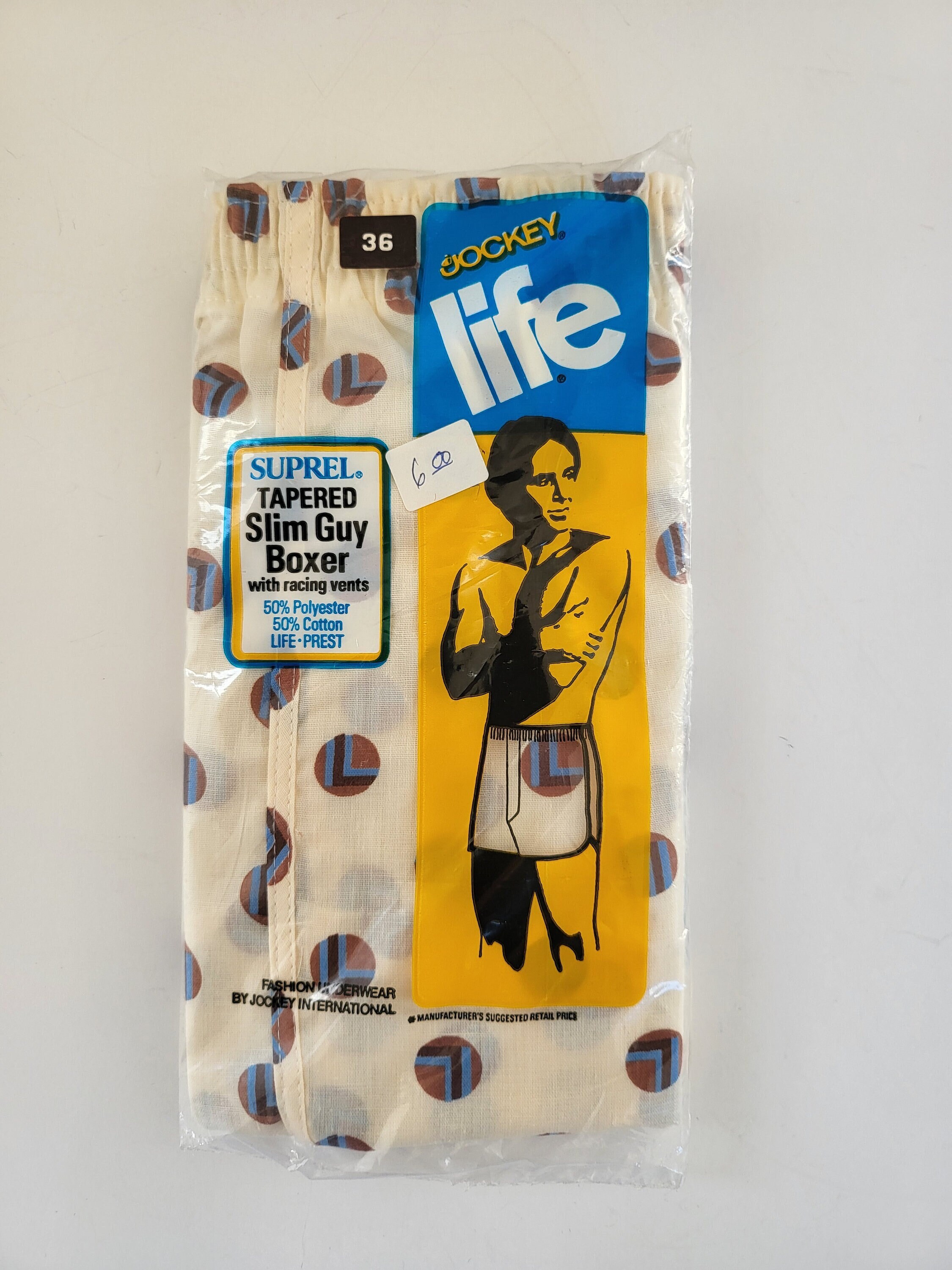 Vintage 1978 Jockey Life Suprel Tapered Slim Guy Boxer with Racing Vents  Fashion Underwear Made in the USA Pale Yellow Design