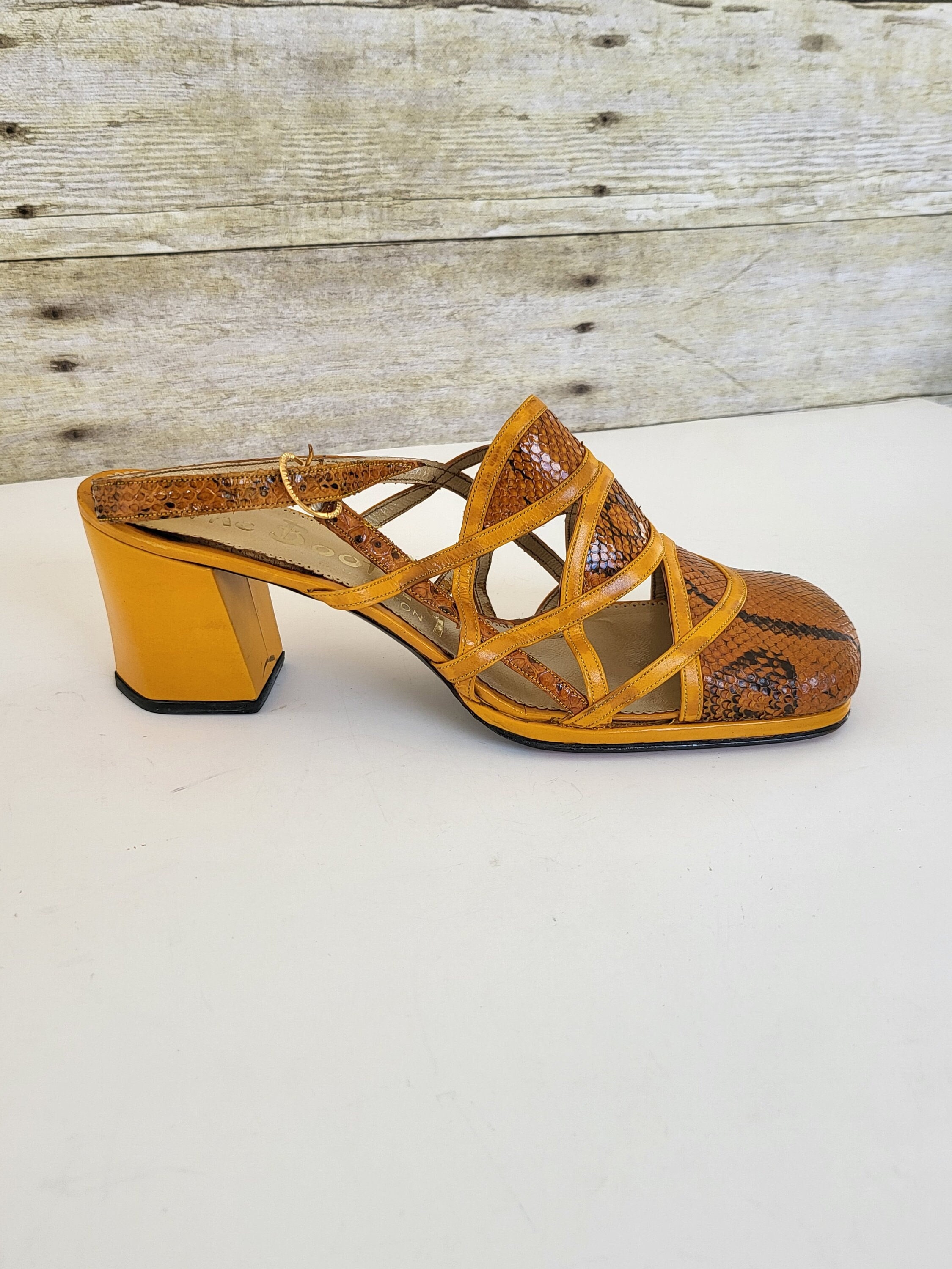 Yellow snakeskin sandals sale