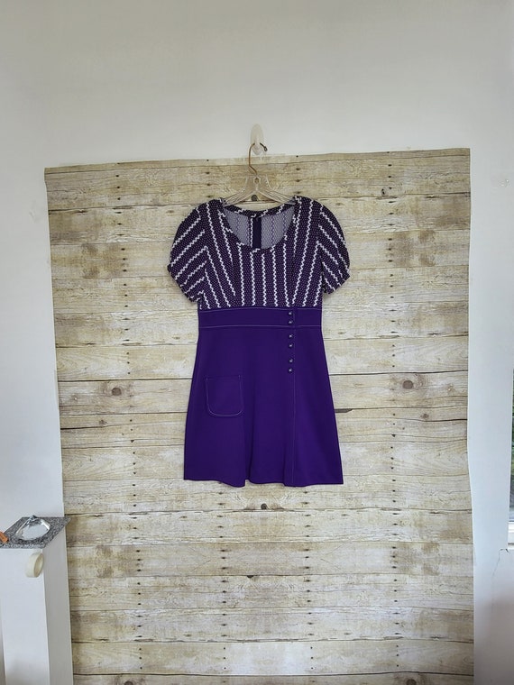 Vintage Purple and White Mini Dress 1970's Mini Dr