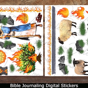 Moses And The Burning Bush Bible Journaling Stickers Instant Digital Download