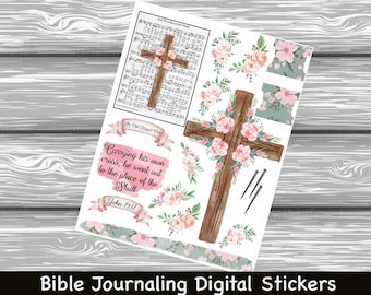 Old Rugged Cross Hymn Sticker Series, Bible Journaling Printable Sticker Sheet Instant Digital Download
