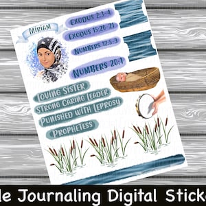 Miriam Women Of The Bible Series, Bible Journaling Printable Sticker Sheet, Instant Digital Download