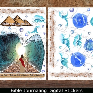 Mozes delen de Rode Zee Bijbel Journaling Stickers Instant Digitale Download
