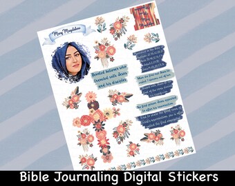 Mary Magdalene Bible Journaling Stickers: Floral Christian Planner (Digital Download)