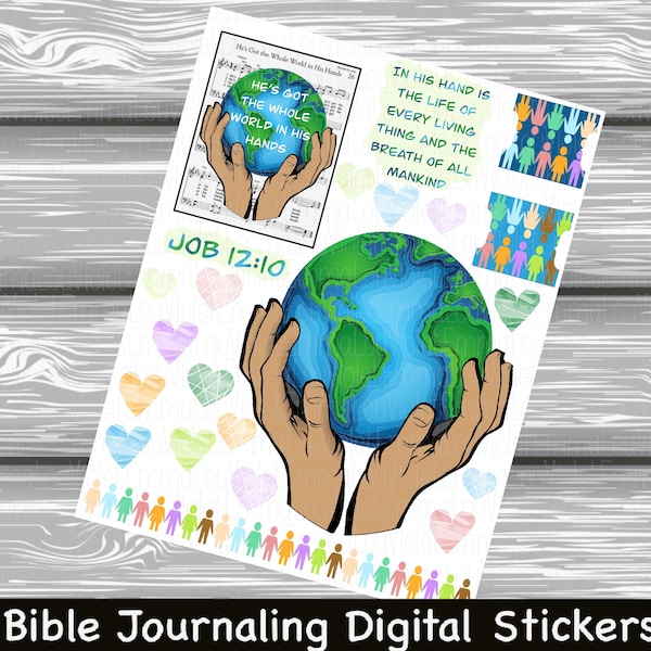 He’s Got The Whole World In His Hands Hymn Sticker Series Bible Journaling Printable Sticker Sheet Instant Digital Download