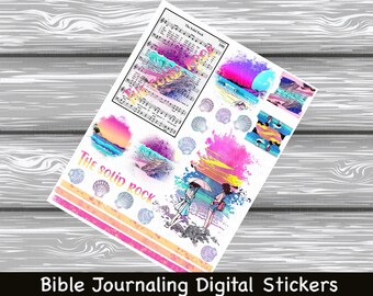 The Solid Rock Hymn Sticker Series, Bible Journaling Digital Printable Sticker Sheet, PDF File