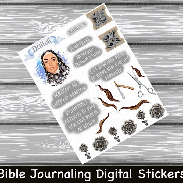 Delilah Women Of The Bible Series Bible Journaling Printable Sticker Sheet Instant Digital Download