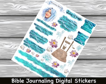 The Samaritan Woman - Women OF The Bible Series, Printable Bible Journaling Stickers Digital Download