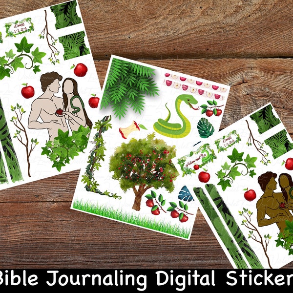 Adam and Eve Bible Journaling Printable Stickers, Bible journaling, Bible Stickers