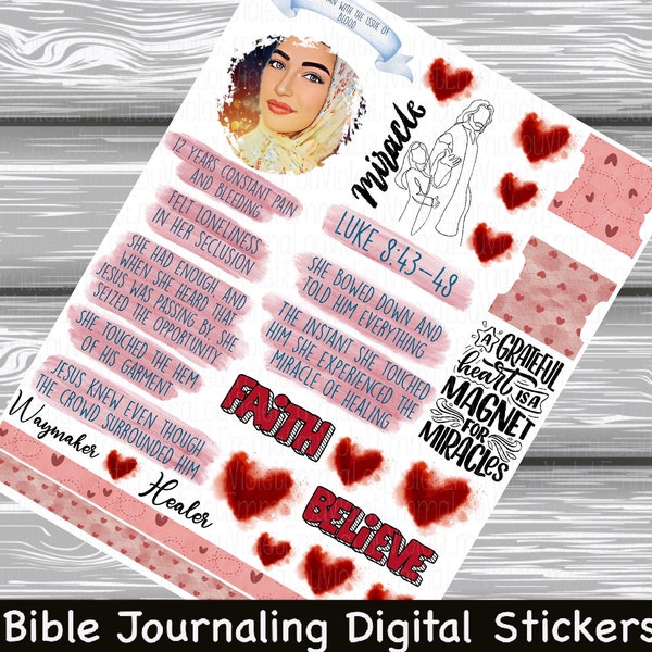 Woman With The Issue Of Blood - Women of the Bible Series Bible Journaling Printable Sticker Sheet Digital PDF Download