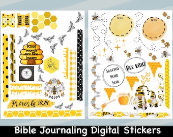 Proverbs 16:24 Kind Words Are Like Honey Bible Journaling Printable Sticker Sheet, Bible Stickers, Instant Download