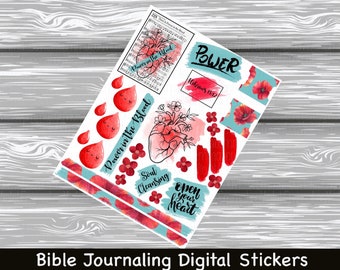 Power In The Blood Hymn Sticker Series, Bible Journaling Digital Printable Sticker Sheet, PDF File