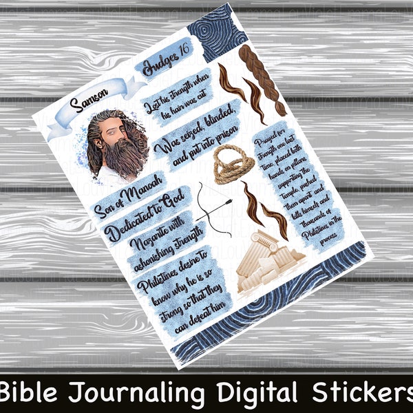 Samson Men Of The Bible Series Bible Journaling Printable Sticker Sheet Instant Digital Download