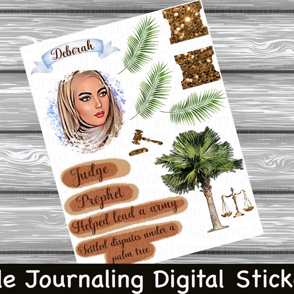 Deborah Women Of The Bible Series, Bible Journaling Printable Sticker Sheet, Instant Digital Download