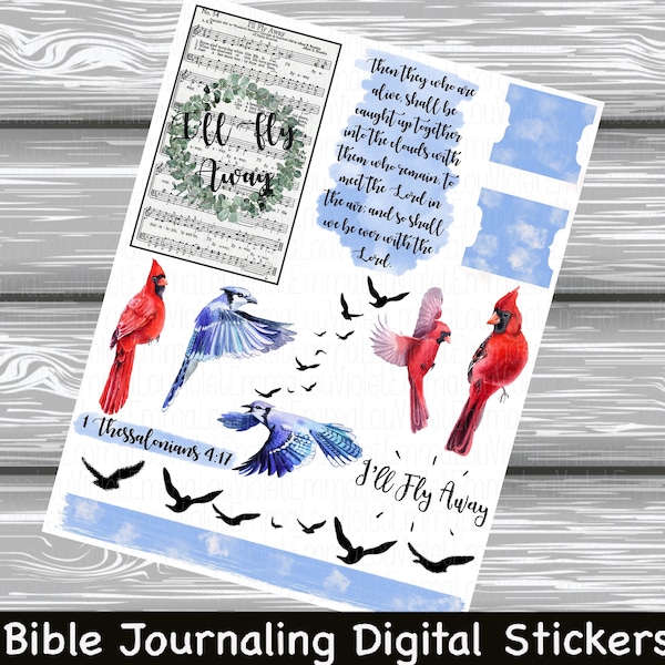 I’ll Fly Away Birds Edition Hymn Sticker Series Bible Journaling Printable Sticker Sheet Instant Digital Download